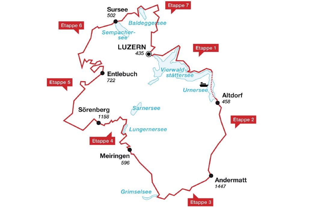 Etappen der E-Bike-Rundstrecke Route 1291